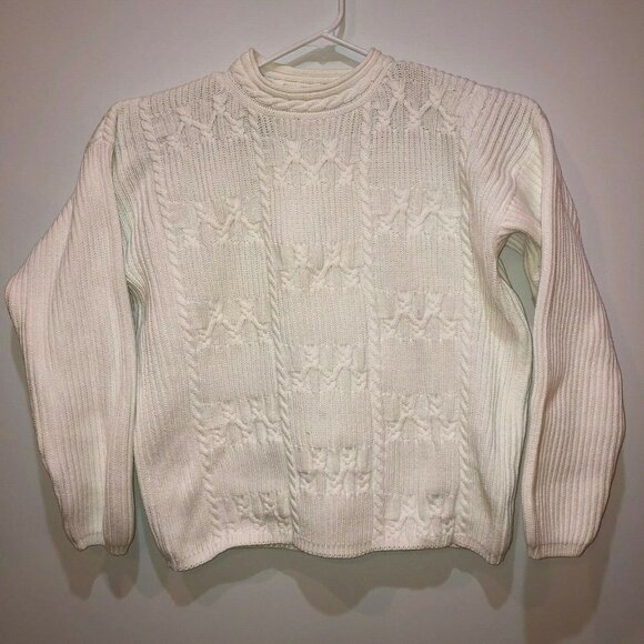 Eddie Bauer Mens Medium White Knit Sweater Long Sleeve Crew Neck Knitted Top M - Picture 1 of 12